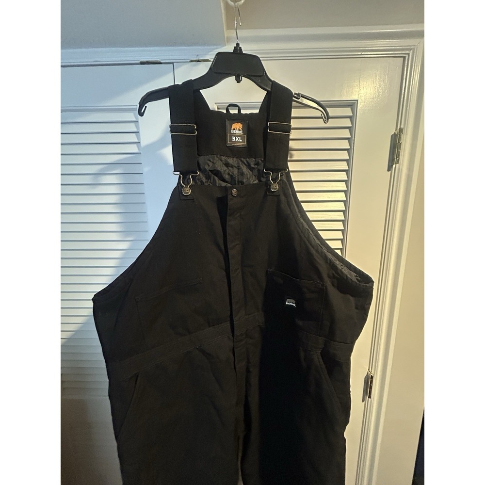 Berne Insulated Bib Overalls Men's 3XL Black Quilted Lined Duck Canvas Winter